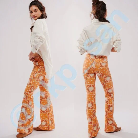 Rare Free People Printed Penny Pull-On Flares Sz 25 - Picture 2 of 15